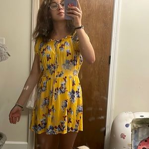 Yellow with blue and red flowers